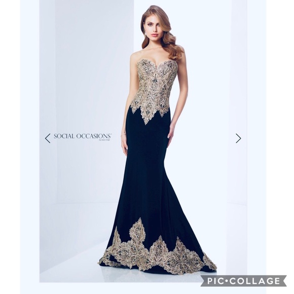 NAVY Blue social occasions by Mon Cheri Gown - Picture 2 of 11